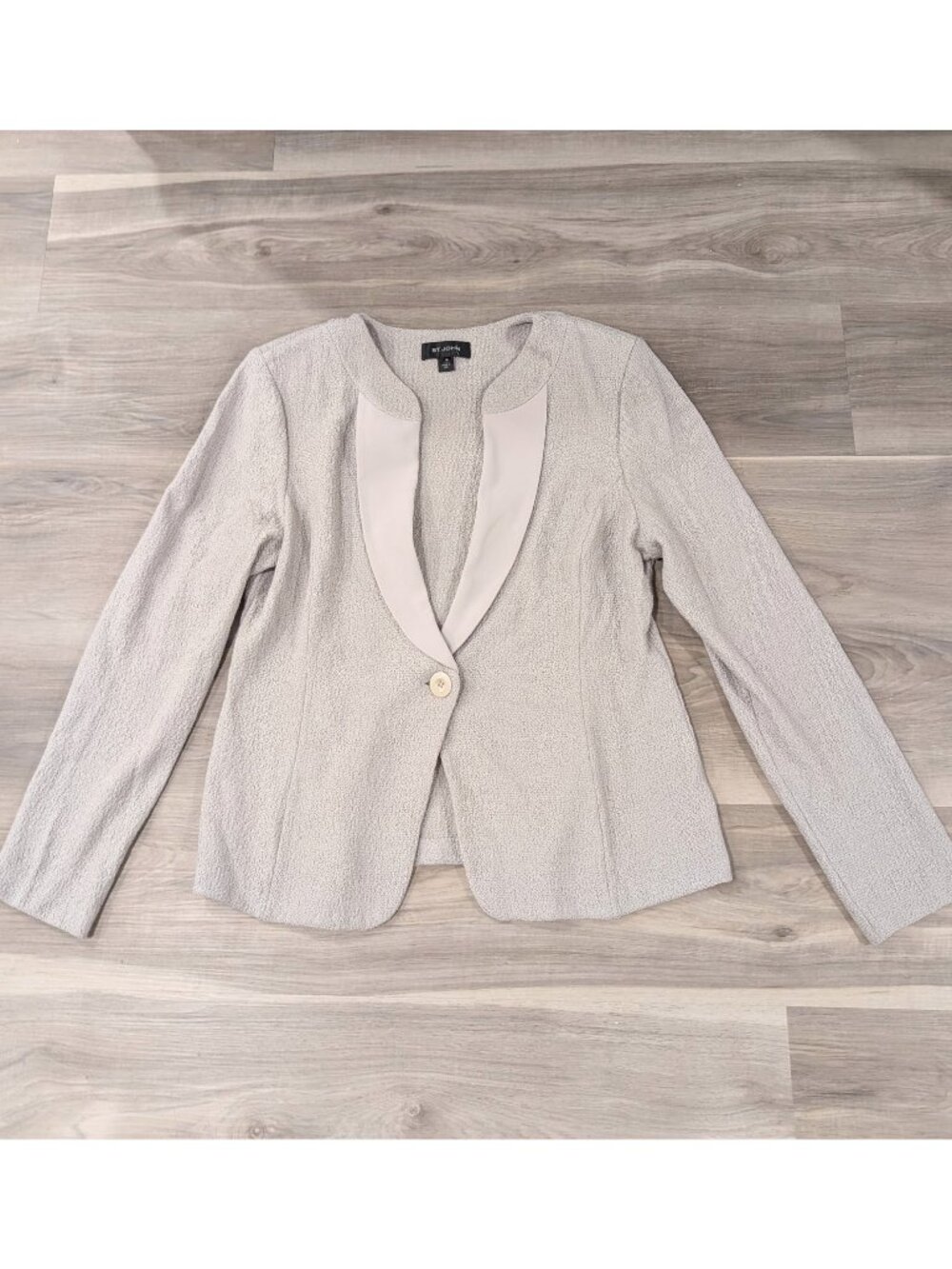 St. John | Collection Knit Satin Shawl Collar Blazer Jacket In Grey